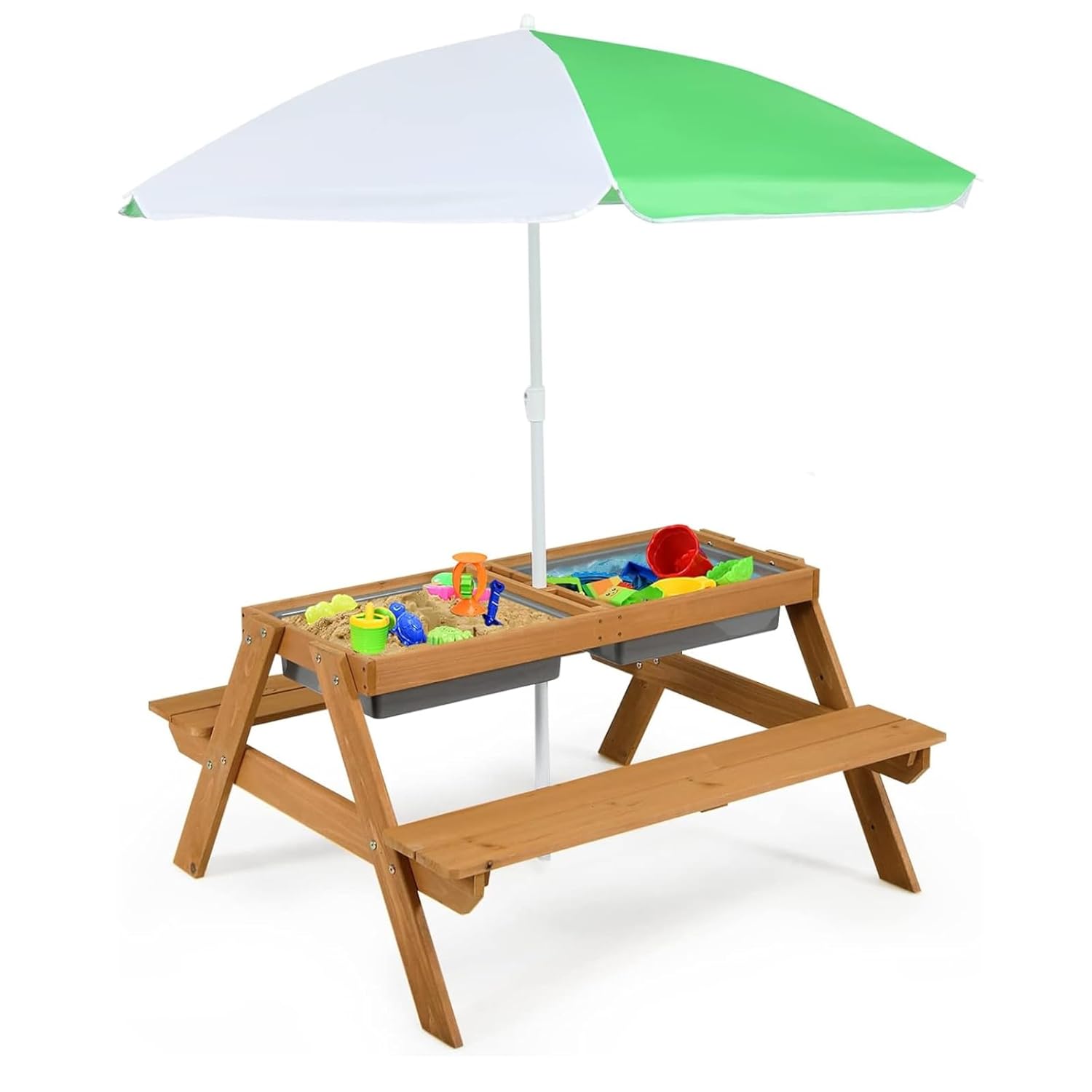 Kids Outdoor Umbrella For Table - 4in1 Cedar Kids Picnic Table w/