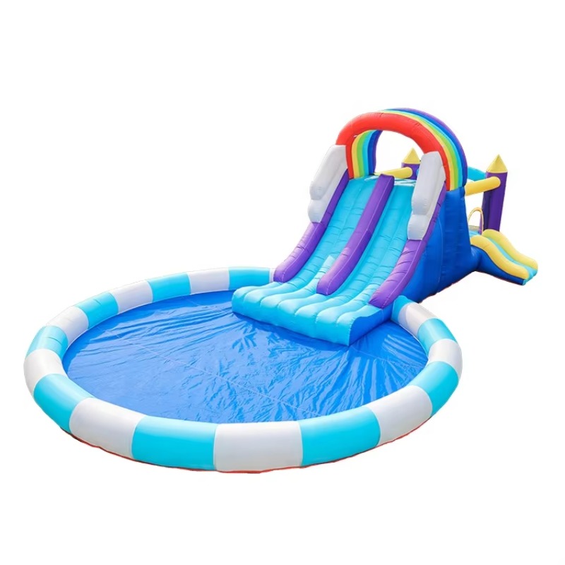 Kids Outdoor Inflatable - Giant Rainbow Inflatable Water Slide for