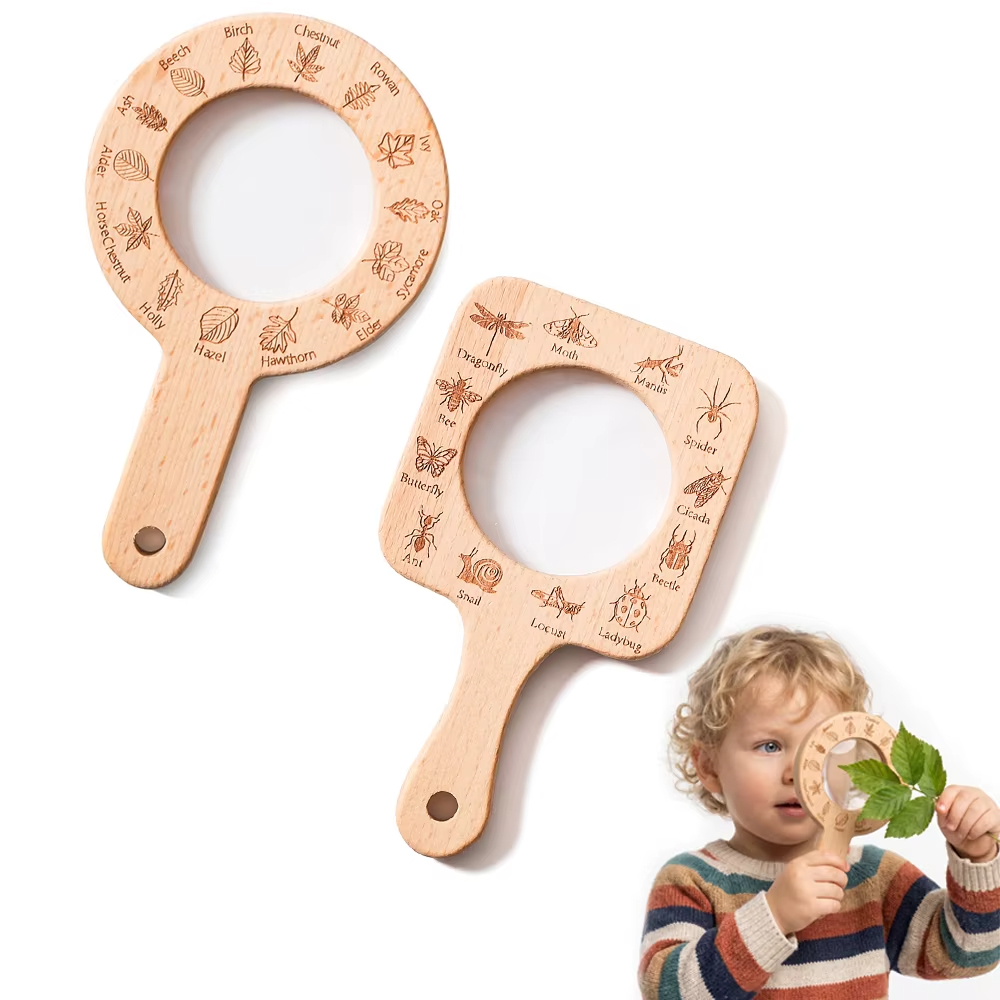 Kids Outdoor Gifts - Wooden Magnifying Glass for Kids Observe