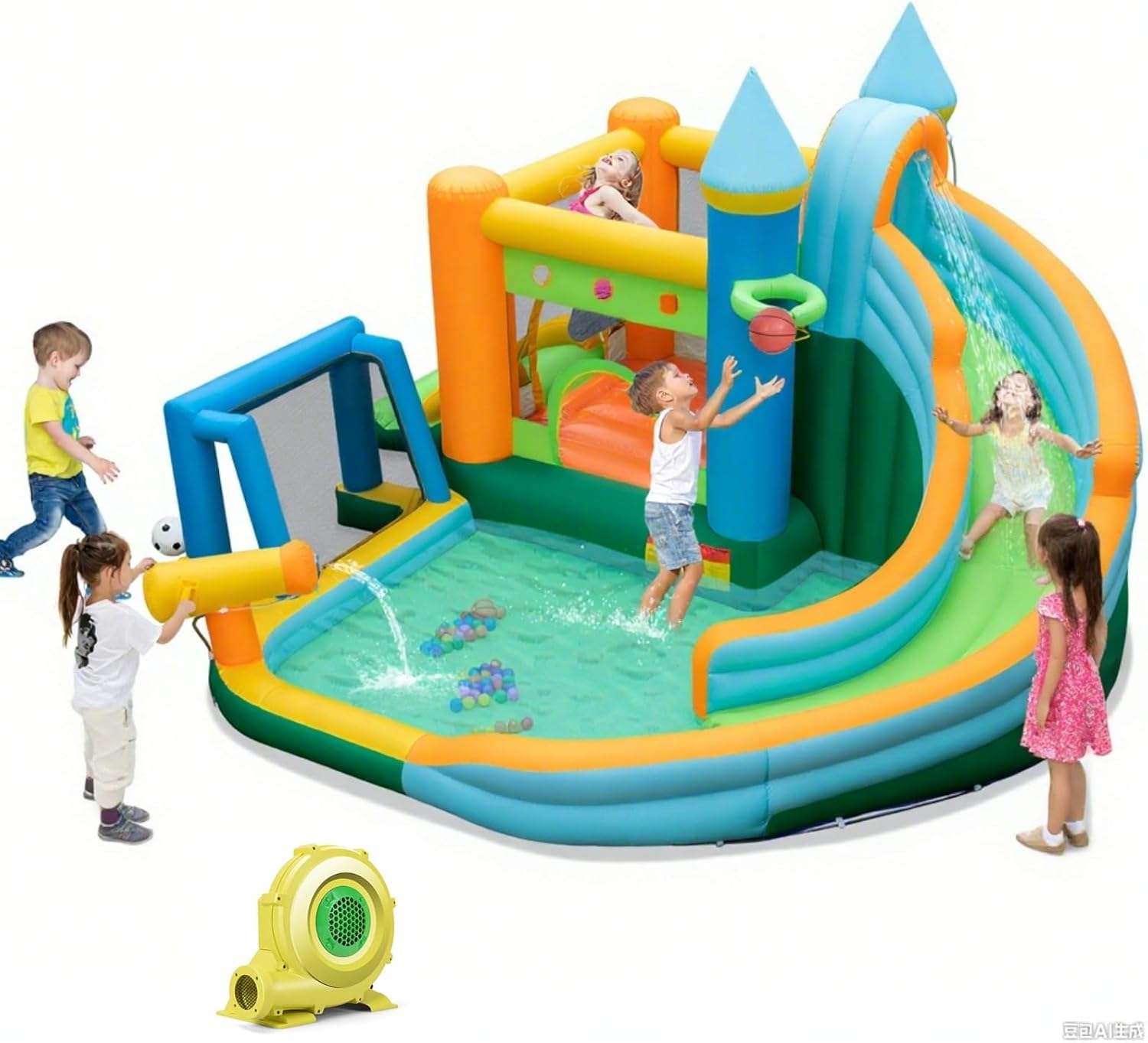 Kids Outdoor Ball - 9-in-1 Inflatable Water Slide Bounce House