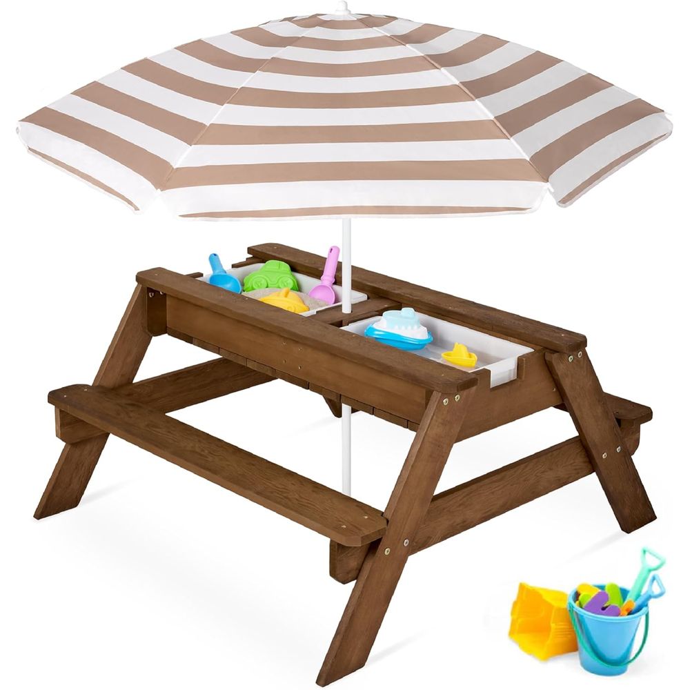 Kids Outdoor Umbrella For Table - Kids Picnic Table with Umbrella, 3-in-1