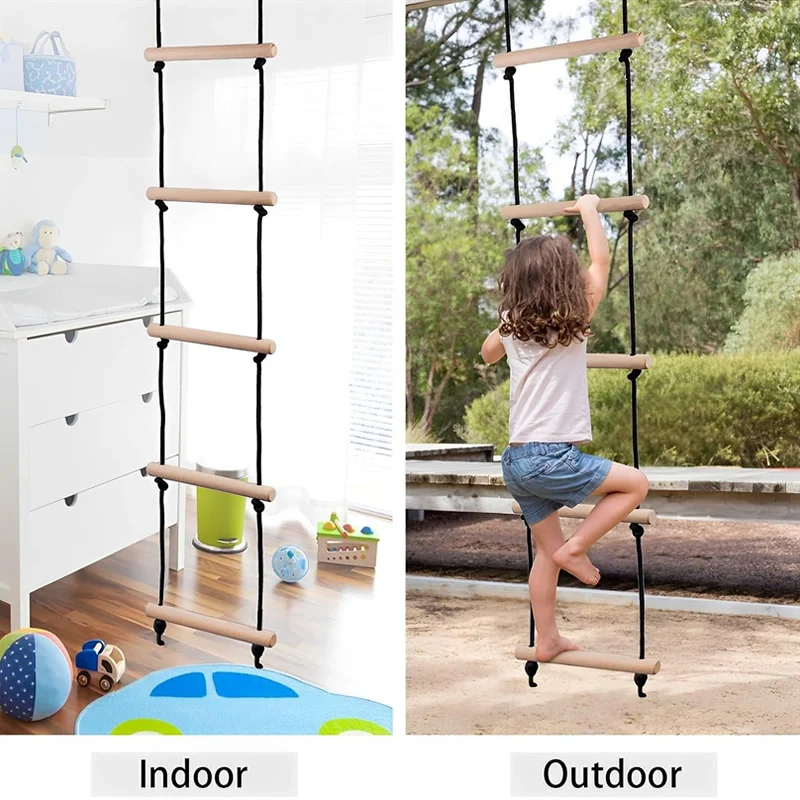 Kids Outdoor Lounge Set - Children Climbing Rope Ladder Wooden Swing