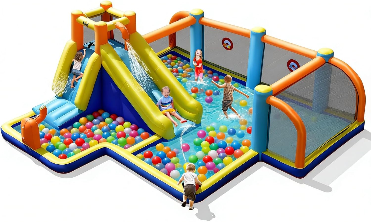 Kids Outdoor Inflatable - Inflatable Water Slide, Dual Cannons Water