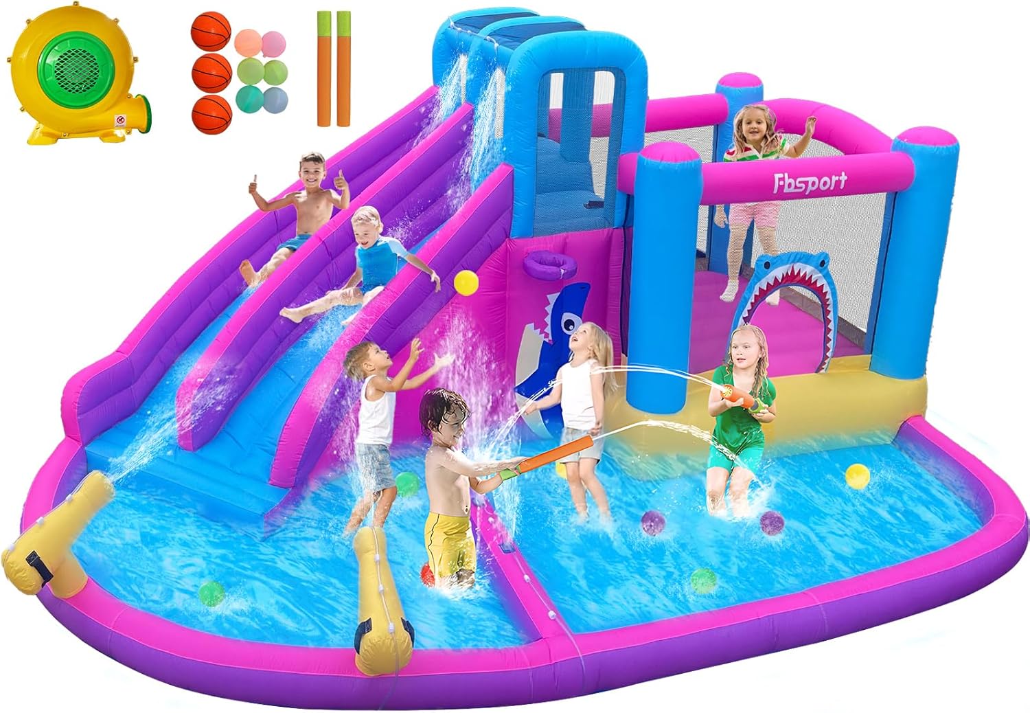 Kids Outdoor Ball - Twin Water Slides Inflatable Bounce House