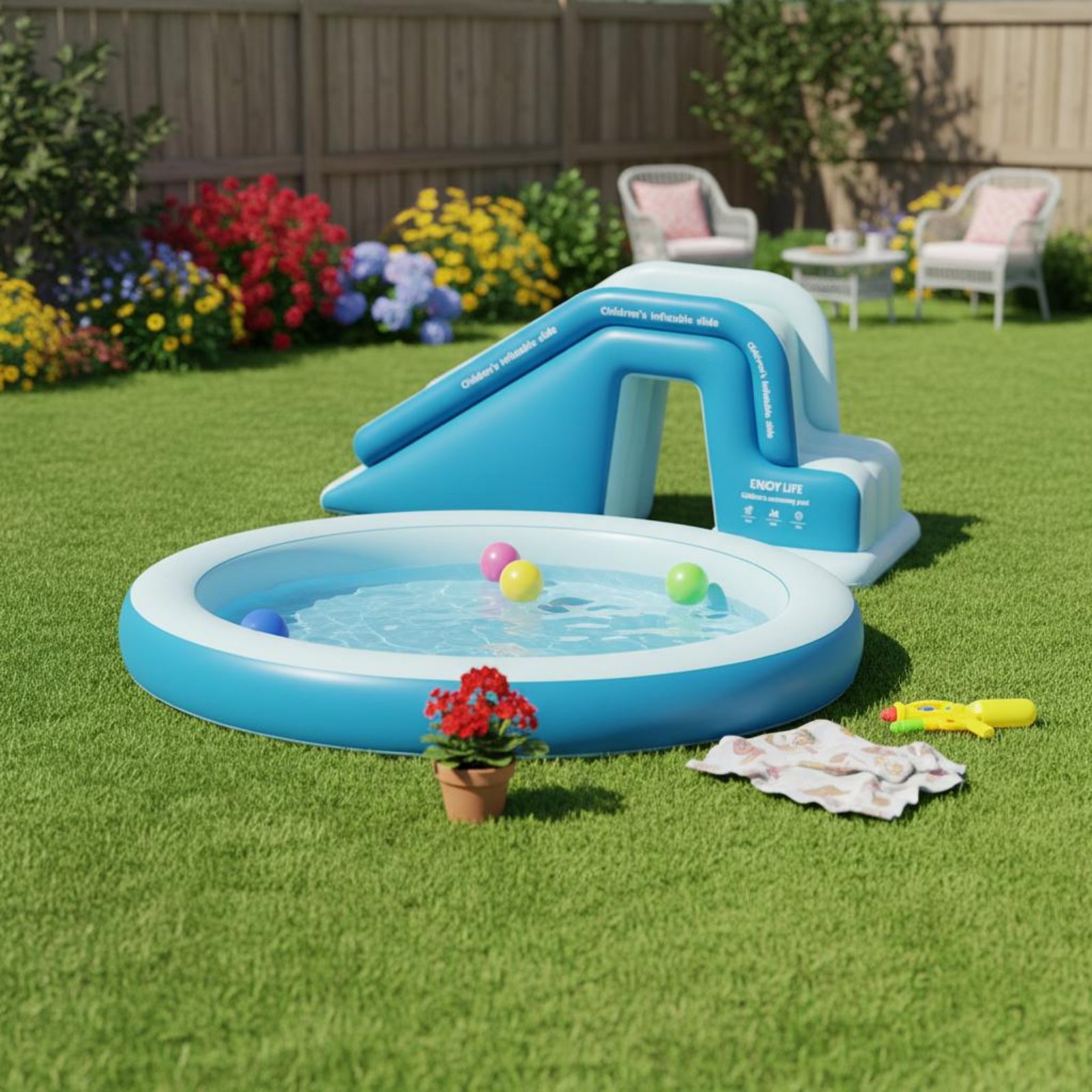 Inflatable Pool Slide Foldable - Kids Outdoor Water Toys ulasan dan harga