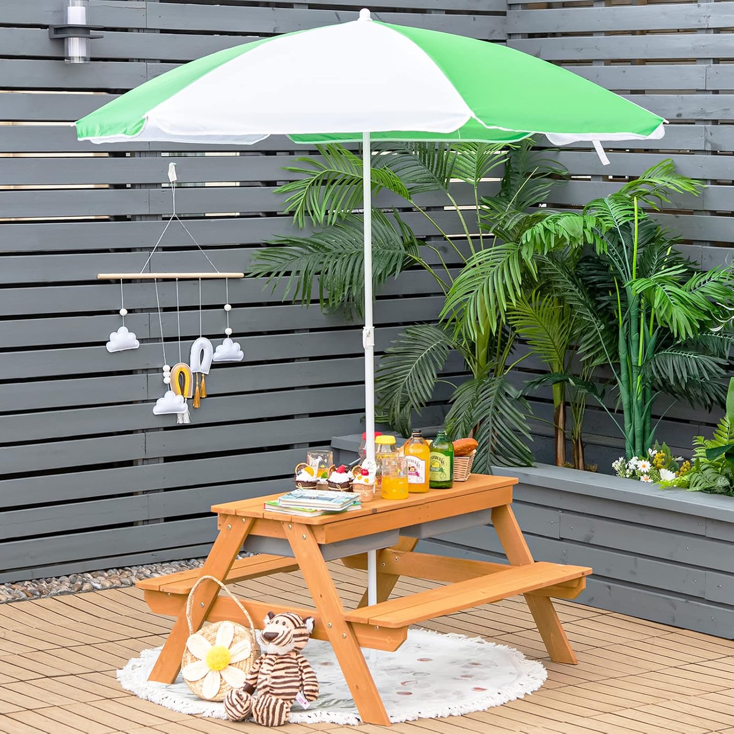 4in1 Cedar Kids Picnic Table w - Kids Outdoor Umbrella For Table ulasan dan harga