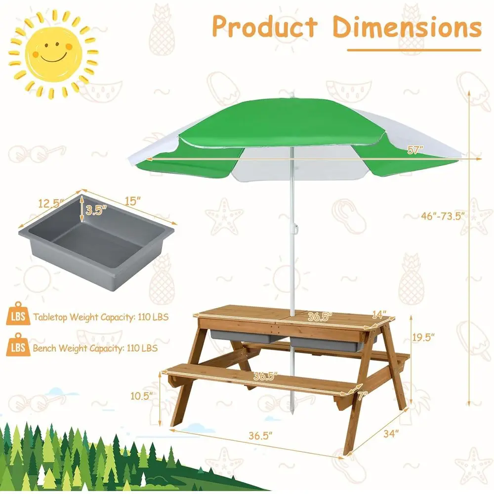 4-in-1 Wooden Sand & Water Pic - Kids Outdoor Umbrella For Table ulasan dan harga