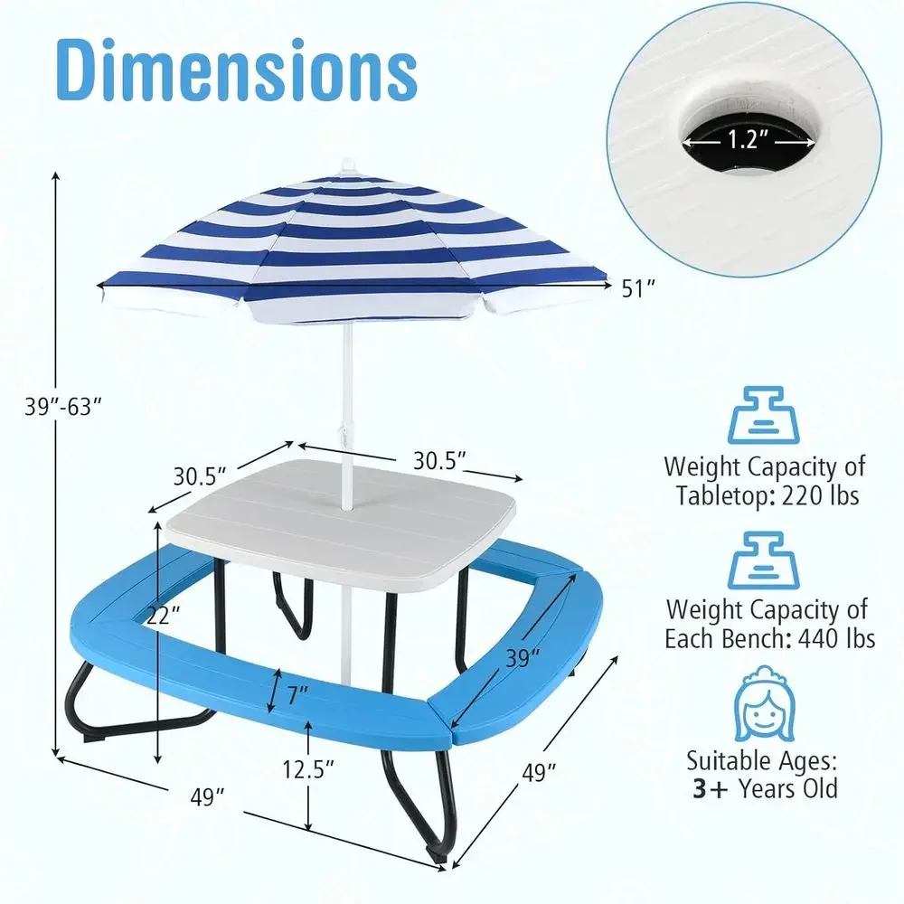 8-Person Kids Picnic Table wit - Kids Outdoor Umbrella For Table ulasan dan harga
