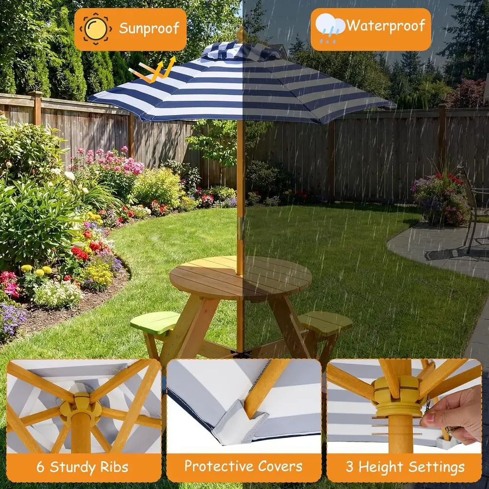 4-Person Wooden Toddler Picnic - Kids Outdoor Umbrella For Table ulasan dan harga