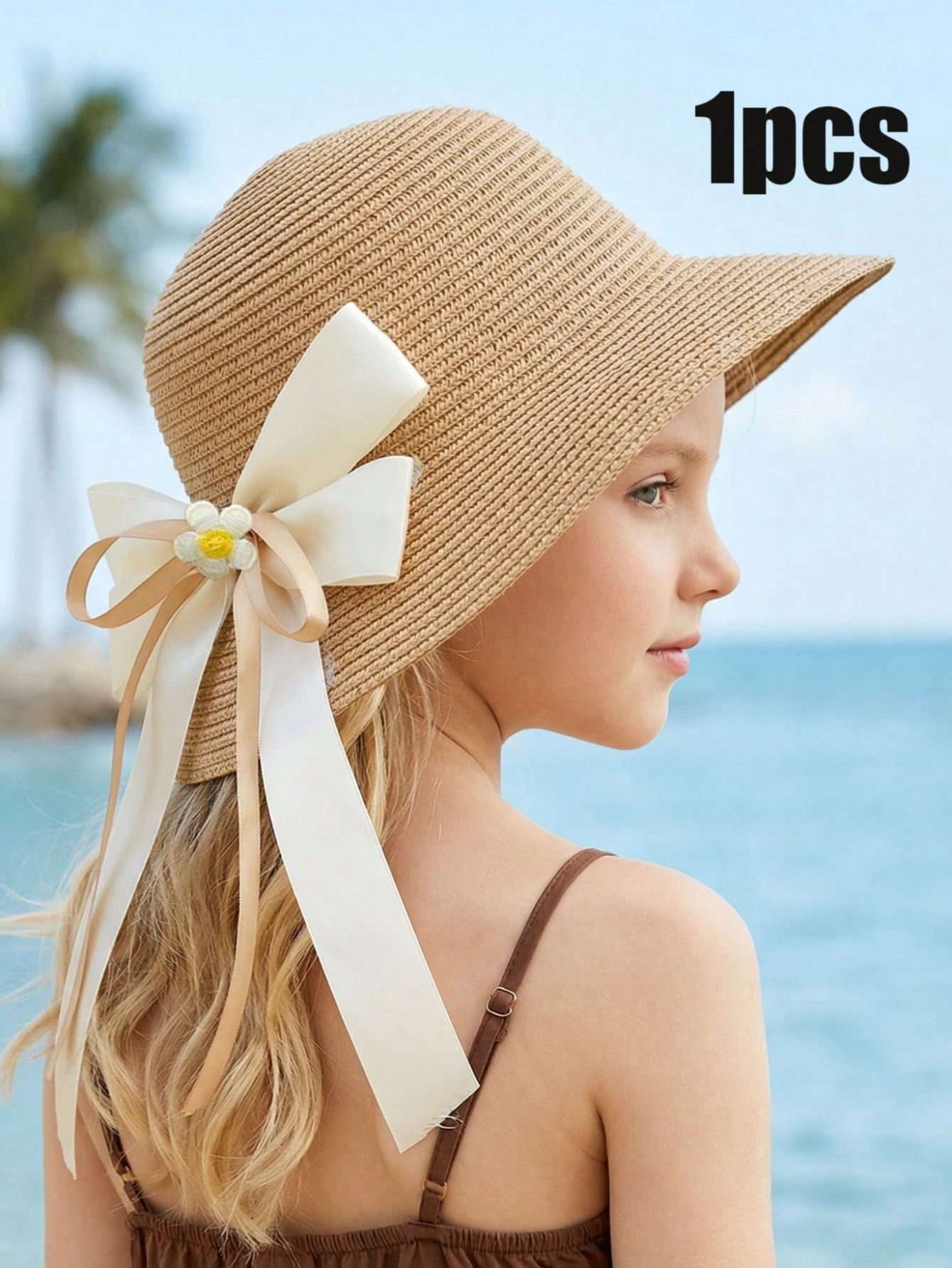 1Pc 3-8Y Girls Coffee Bow Stra - Kids Outdoor Hat ulasan dan harga