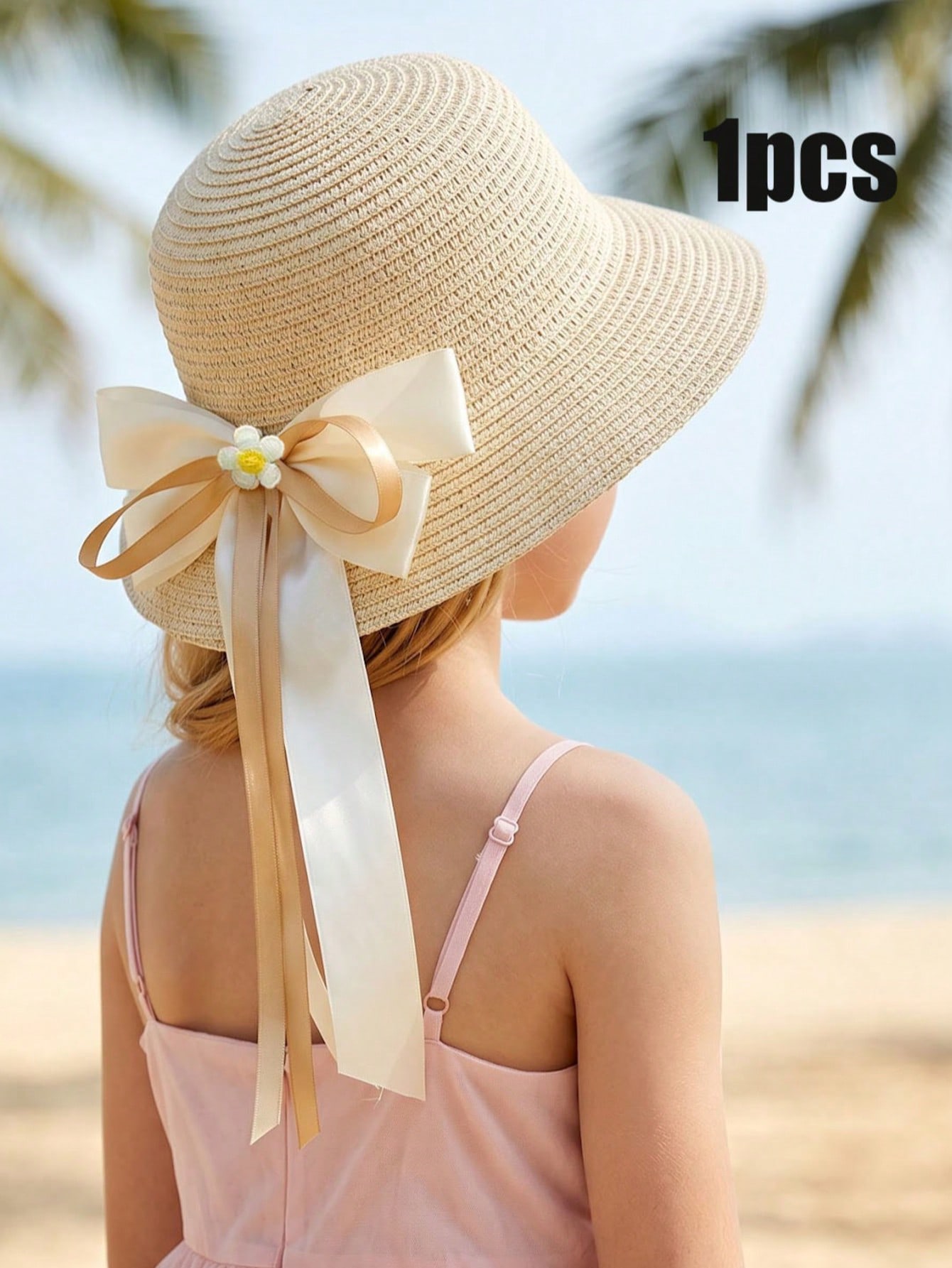 1Pc 3-8Y Girls Coffee Bow Stra - Kids Outdoor Hat ulasan dan harga