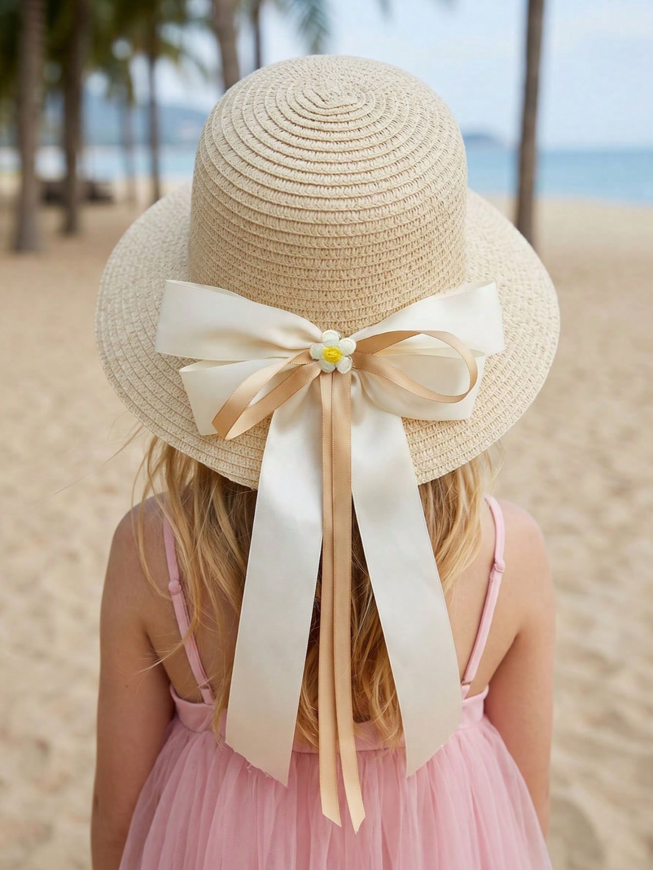 1Pc 3-8Y Girls Coffee Bow Stra - Kids Outdoor Hat ulasan dan harga